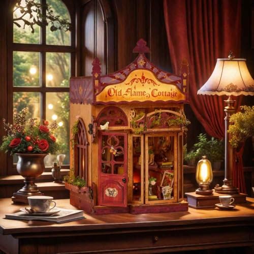 FSEARRT 立体パズル ミニチュアハウスキット ブックエンド 本立て 本棚装飾 手作りキット 組み立て 木製パズル ウッドクラフト イラスト (赤い鼓動の音節)