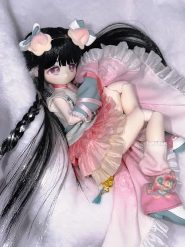 可愛い怪談 植毛仕様BJDブラインドドール シリーズ 高約19cm PVC&ABS素材 1/8 BJDスペシャルボディ 女の子のギフト 関節可動フィギュア 塗装済み プレゼントハンドモデルの装飾品(Black)