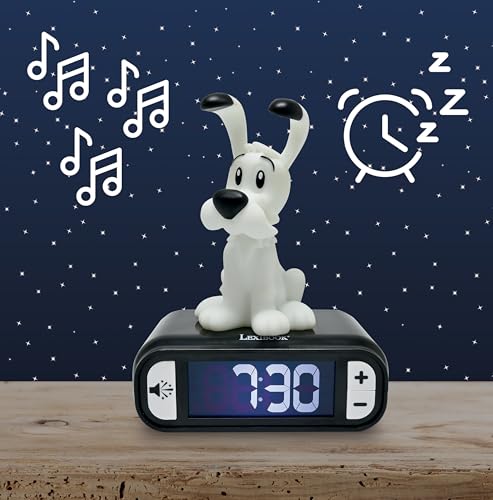 LEXIBOOK、アステリックスとオベリックス、Dogmatix ナイトライト目覚まし時計、音とメロディー、バックライト付きLCDスクリーン、イルミネーション、スヌーズ、RL800AX1