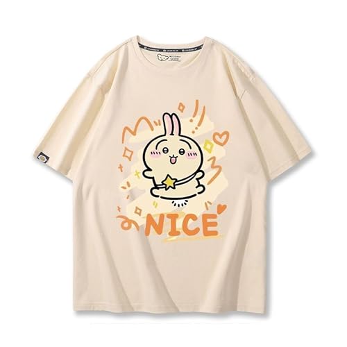 [SENDENG] ちいかわ 半袖 丸首 ハチワレ うさぎ 上着 印象Tシャツ 可愛いグッズ 記念シャツ 衣装 子供 日常服 夏服 男女兼用 プレゼント 半袖 快適 通気性 軽い 非公式 (XL,うさぎ)