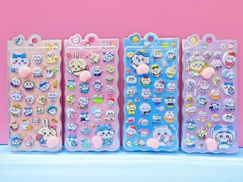 Laidorly おしりぷにぷにシールちいかわ 2枚セット - 3D柔らかいぷくぷくシール ご褒美シー ル デコレーション、女の子向け プランナー・ノート・ウォーターボトル装飾用 ごほうび 子供 貼り付け可能 贈り物 DIY用 手帳用 (pp2)