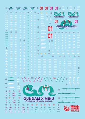 蛍光!! HG RG EG 1/144 ロボット MS 雪社ディテールアップ用水転写式デカール (RG 1/144 ガンダム Ver.2.0 初音ミク カラーVer. RG-63用)