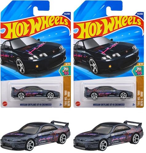 ホットウィール(Hot Wheels) ベーシックカー 日産 スカイライン GT-R (BCNR33) 乗り物おもちゃ ミニカー 3歳から ブラック JFN70 (× 2)