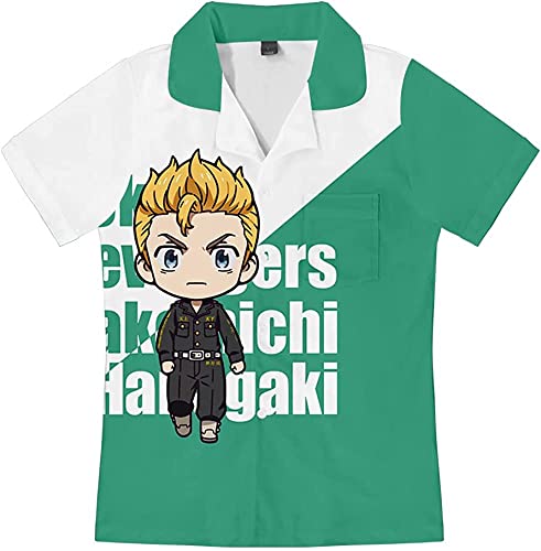 OUHUAN 東京卍リベンジャーズ 半袖 Tシャツ ショートパンツ 上下セット 子供用 大人用 夏服 パジャマ トップス スウェットシャツ コスプレ衣装 日常服 コスチューム （花垣武道，130）