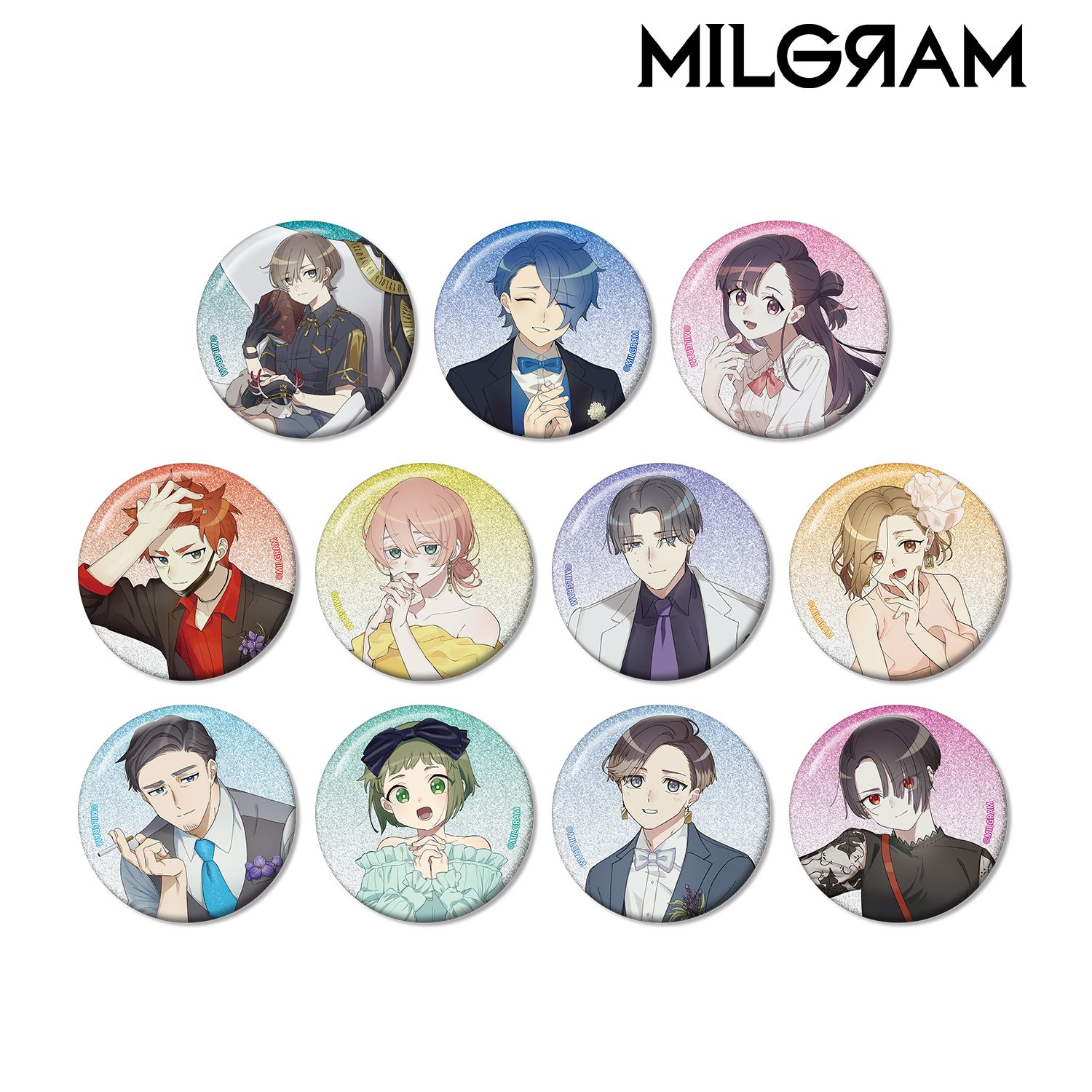 MILGRAM -ミルグラム-_描き下ろし バースデーver.&休息中ver. トレーディンググリッター缶バッジ(単位/コンプリートBOX/11パック入り)