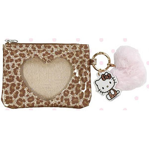 ハローキティ ハート窓付きポーチ(ギャルキティ) ヒョウ柄ブラウン