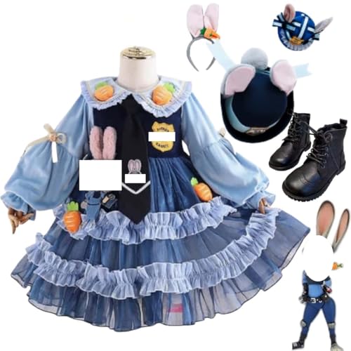 [嘉ミオ] ジュディ ズートピア コスプレ衣装 子供用 スカート ジュディ・ホップス ワンピース カチューシャ付き ディズニー 仮装 ロリータ 洋服 (大きい/小さい)ぼうし/カチューシャ/靴下/靴 全アクセサリー付き 変装 仮装 文化祭 学園祭 (cos服(セット),120cm) [並行輸入品]