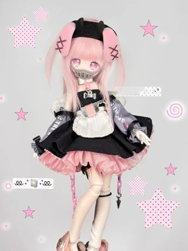 可愛い怪談 植毛仕様BJDブラインドドール シリーズ 高約19cm PVC&ABS素材 1/8 BJDスペシャルボディ 女の子のギフト 関節可動フィギュア 塗装済み プレゼントハンドモデルの装飾品(Pink)