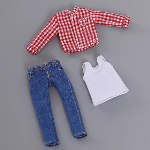 CoudarTitie 1:12スケール男性アクションフィギュア用衣装、手作りコスチューム、6インチコレクター向け男性アクションフィギュア用トレンディなアクセサリー, 赤いグリッド