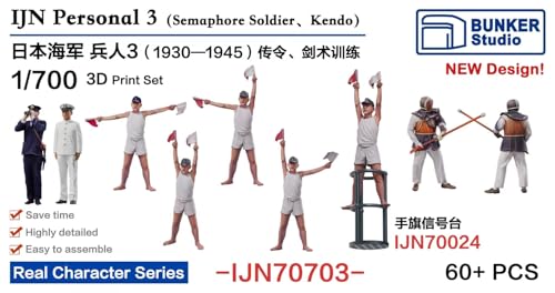 バンカースタジオ 1/700 日本海軍 フィギュアセット 3 (伝令/銃剣訓練 1930-1945) 3Dプリンター製組み立てキット BSTIJN70703