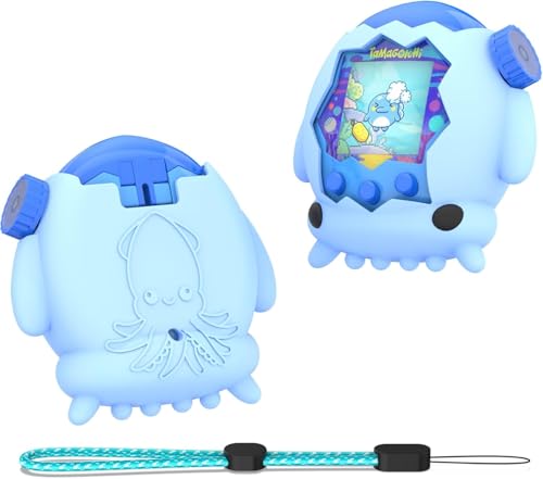 OAJ たまごっちパラダイス用 カートゥーンイカデザインストラップ付き保護ケース - たまごっちパラダイス対応 インタラクティブバーチャルペット用 保護シェル (ライトブルー)