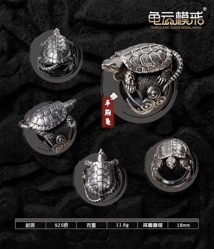 [EUHELOPA] 博物志 龟云 デザイン 925銀製 カメリング フリーサイズ 調整可能 爬虫類モチーフ シルバーアクセサリー (ヒラセガメ)