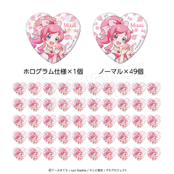プリティーシリーズ_ハート缶バッジ50個セット(ホロ缶バッジ1個入り) Fruits gingham ver. 桃山みらい