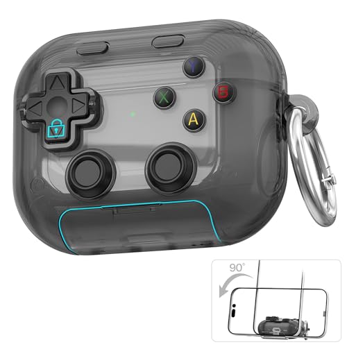 ゲームパッドデザイン エアポッドプロカバー クリーニングペン付き シリコン製 レトロゲーム機デザイン エアーポッズ4 ケース 人気 おしゃれ かわいい クリア 保護カバー 落下防止 軽量 防塵 全面保護 プレゼント (透明ブラック,Pro/Pro2 保護ケース) [並行輸入品]