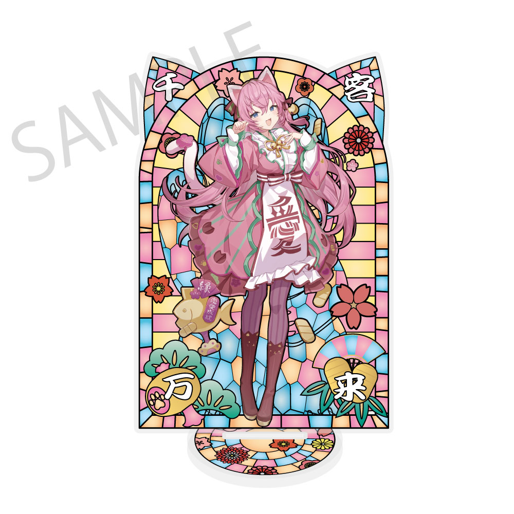 初音ミク×招き猫×真夏の熊谷_ステンドグラス風素材加工 アクリルスタンド 巡音ルカ Art by イコモチ