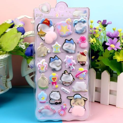 【2枚セット】シール - 3D柔らかいPVC製 ご褒美シー ル デコレーション、女の子向け プランナー・ノート・スマホ・ウォーターボトル装飾用 3D浮き立つ漫画風レリーフステッカー D