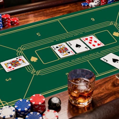 koundeneko ポーカーマット 8人用 カジノ カードゲーム テキサスホールデム プレイマット コンパクト 滑り止め 騒音軽減 ボードゲームルーム用 パッド 収納バッグ付き グリーン