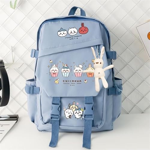 [HkoJncX] ちいかわ リュックサック うさぎ ぬいぐるみ付属 大容量 軽量 バックパック 通勤 通学 旅行 カバン スクールバッグ 可愛い 贈り物 (3) [並行輸入品]