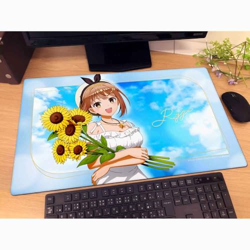 Ｋｅｙ－ｔｈ ライザのアトリエ 描き下ろしラバーマット（ライザ／白ワンピース） 横約60cm×縦約35cm×厚さ2mm ポリエステル