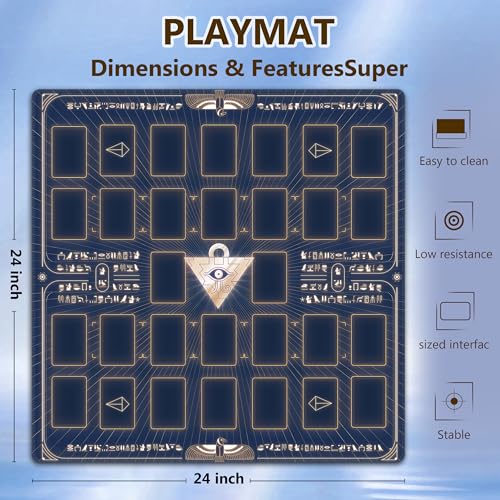 遊戯王デュエルディスクプレイマット – 24x24インチ、滑り止め、ダメージカウンター21個&収納バッグ付き」(ミレニアムパズル)
