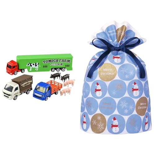 タカラトミー(TAKARA TOMY) トミカ ギフト ようこそ! トミカ牧場 トラックセット ミニカー おもちゃ 3歳以上 + インディゴ クリスマス ラッピングL スノーボール ライトブルー XG594
