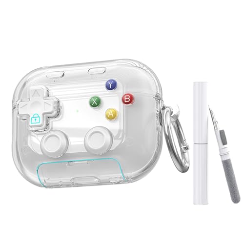 ゲームパッドデザイン エアポッドプロカバー クリーニングペン付き シリコン製 レトロゲーム機デザイン エアーポッズ4 ケース 人気 おしゃれ かわいい クリア 保護カバー 落下防止 軽量 防塵 全面保護 プレゼント (【透明】+ クリーニングペン,Pro/Pro2 保護ケース) [並行輸入品]