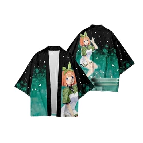 [Zokeny] 五等分の花嫁 羽織 Tシャツ 半袖 和服 中野四葉 中野五月 中野二乃 中野三玖 中野一花 コスプレ衣装 和装 痛い服 はおり 着物 和風 浴衣 パジャマ ジャケット 3Dプリント 可愛い T-Shirt 夏服 プレゼント (2,XL)
