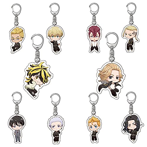 東京卍リベンジャーズ キーホルダー 東京リベンジャーズ 花垣 武道 三ツ谷隆 場地圭介 松野 千冬 羽宮 一虎 佐野万次郎 龍宮寺堅 アニメペンダント 「東京卍會」 リベンジャーズ グッズ 人気 アニメ 人形 アクリル カラビナ 携帯ストラップ (10点セット)