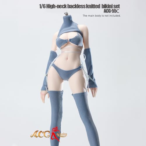 HiPlay JIAOUDOLL 1/6 タートルネック オープンバック ニット ピュアセクシー オタクキラー ビキニ ACG-55C グレーブルー 女性 フィギュア用 服 洋服 セット