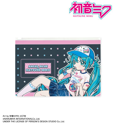ANGEL BLUEコラボ 描き下ろし 初音ミク Art by 甘春わすれ ビニールフラットポーチ ver.A