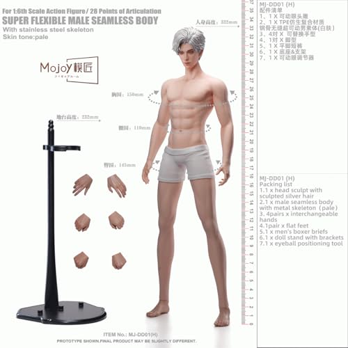 【Tbmodel ]Mojoy 1/6 アクションフィギュア 紳士男 素体 ヘッドセット アクションフィギュア ヘッドが付き (白肌 MJ-DD01H)