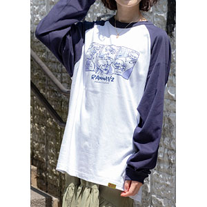 TVアニメ「らんま1/2」第2弾 ポップイラストラグランスリーブTシャツ 2(らんま ＆ シャンプー) ホワイト/ネイビー XL