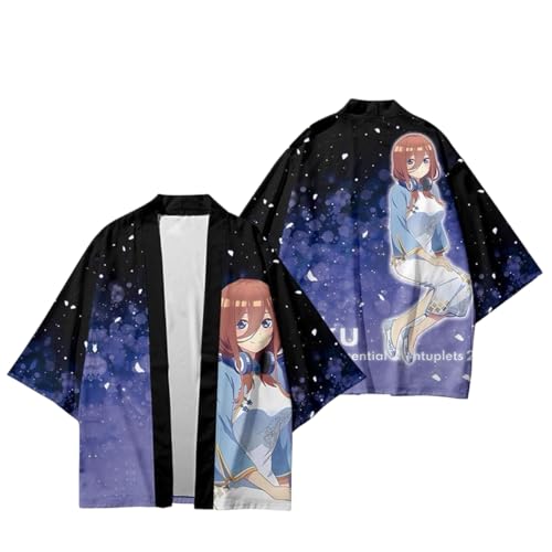 [Zokeny] 五等分の花嫁 羽織 Tシャツ 半袖 和服 中野四葉 中野五月 中野二乃 中野三玖 中野一花 コスプレ衣装 和装 痛い服 はおり 着物 和風 浴衣 パジャマ ジャケット 3Dプリント 可愛い T-Shirt 夏服 プレゼント (5,2XL)