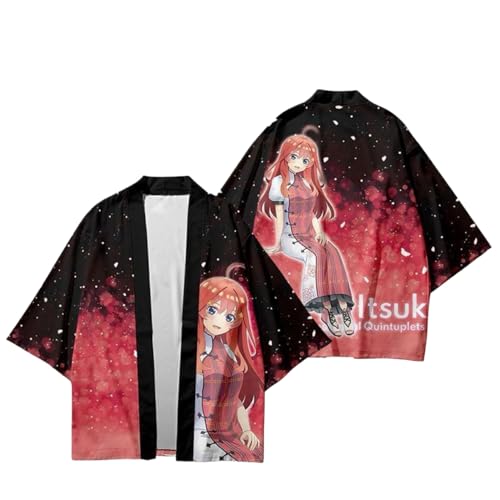 [Zokeny] 五等分の花嫁 羽織 Tシャツ 半袖 和服 中野四葉 中野五月 中野二乃 中野三玖 中野一花 コスプレ衣装 和装 痛い服 はおり 着物 和風 浴衣 パジャマ ジャケット 3Dプリント 可愛い T-Shirt 夏服 プレゼント (4,S)