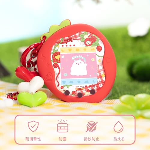BUBBLELOGUS たまごっち uni カバー 柔らかい保護ケース チャーム＆フェイスプレート付き シリコン製 かわいいスキン 落下防止 衝撃吸収 装着充電可能 Tamagotchi Uni 対応 いちごランド (赤い)