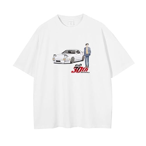[シェーク] 頭文字D Tシャツ 半袖 藤原拓海 イニシャルd インナーシャツ T-Shirt コスプレ衣装 夏服 日常服 記念シャツ 応援グッズ かっこいい カジュアル ファッション 通勤 通学 男女兼用 (白-1,XL) [並行輸入品]