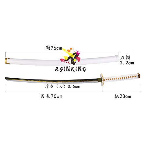 ASINKING 鬼滅の刃 我妻善逸 刀 金属製 合金 付属品 善逸 日輪刀 きめつのやいば ぜんいつ にちりんとう コスプレ かたな おもちゃ刀 原版 高度な削減 豪華 竹刃 鬼殺隊 丸形鞘 木製 あがつま ぜんいつ刀 完成度高い 100cm 模造刀 模擬刀 剣 コスプレ 武器 (我妻善逸刀)