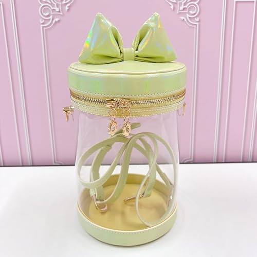 猫耳風リボン付きぬいバッグ ぬいポーチ 収納 見せバッグ ショルダーバッグ イベント クリア 透明 円筒 大き目 イエロー [並行輸入品]