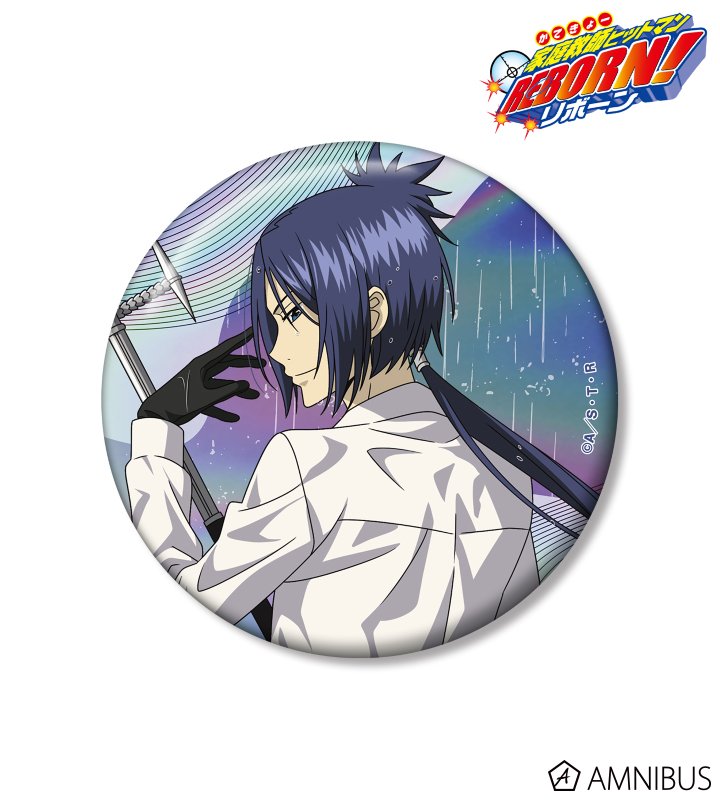 描き下ろし 六道 骸（10年後） 戦う背中×雨ver. 75mmオーロラ缶バッジ