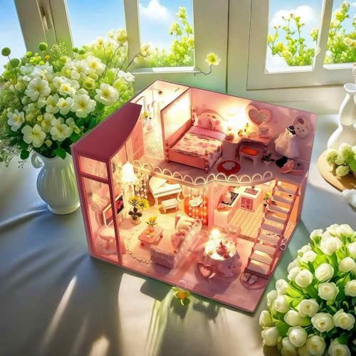 ミニチュア ドールハウスキット手作りキット 初心者説明書付き (甜心夢+防塵ケース)