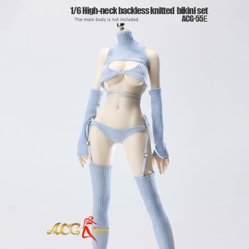 HiPlay JIAOUDOLL 1/6 タートルネック オープンバック ニット ピュアセクシー オタクキラー ビキニ ACG-55E ライトブルー 女性 フィギュア用 服 洋服 セット