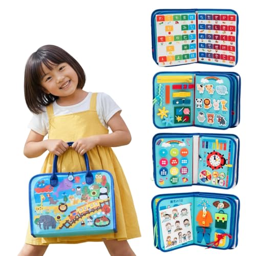 モンテッソーリ おもちゃ 日本語プレミアム版【知育のプロ推薦】【教育雑誌掲載】1歳 2歳 3歳 4歳 5歳 6歳 ビジーボード 知育玩具 入園準備 お着替えの練習 男の子 女の子【食品衛生法試験合格】（ネイビー）