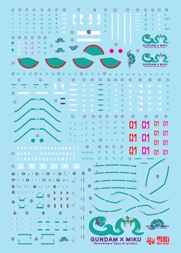 蛍光!! HG RG EG 1/144 ロボット MS 雪社ディテールアップ用水転写式デカール (RG 1/144 ザクII 初音ミク カラーVer. RG-64用)