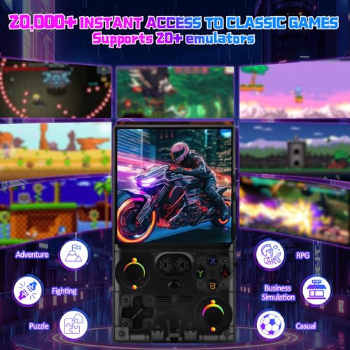 UYTGXEN XF40V レトロハンドヘルドゲームコンソール 取り外し可能なロングジョイスティック2個、4.0インチHD IPSスクリーンレトロゲームコンソール、複数のエミュレーター付きプリロードクラシックゲーム、ポケットビデオゲーム