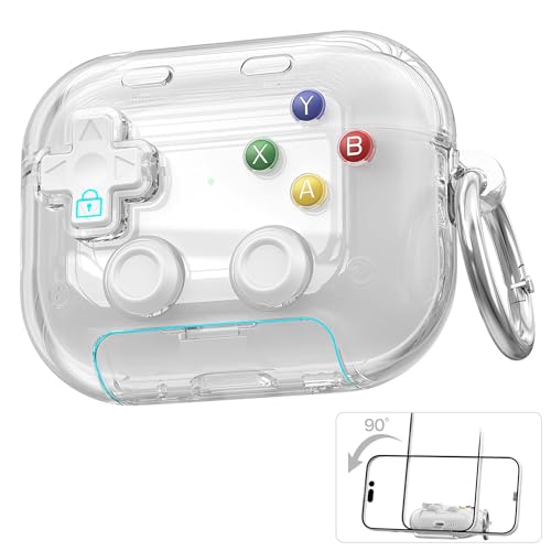 ゲームパッドデザイン エアポッドプロカバー クリーニングペン付き シリコン製 レトロゲーム機デザイン エアーポッズ4 ケース 人気 おしゃれ かわいい クリア 保護カバー 落下防止 軽量 防塵 全面保護 プレゼント (透明,第4世代保護ケース) [並行輸入品]