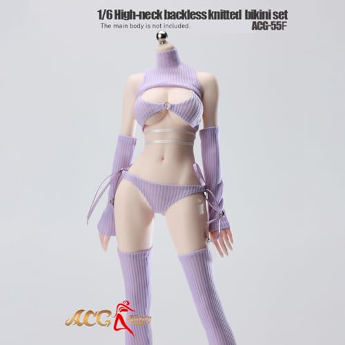 HiPlay JIAOUDOLL 1/6 タートルネック オープンバック ニット ピュアセクシー オタクキラー ビキニ ACG-55F パープル 女性 フィギュア用 服 洋服 セット
