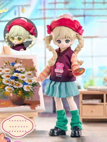 子犬のカラフルなワードローブ BJDブラインドドール シリーズ 高約16cm PVC&ABS素材 1/12 BJDスペシャルボディ 女の子のギフト 関節可動フィギュア 塗装済み プレゼントハンドモデルの装飾品(Red)