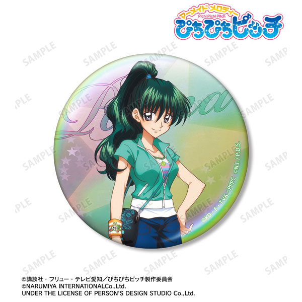 アニメ「ぴちぴちピッチ」 ANGEL BLUEコラボ 描き下ろし 洞院リナ 75mmオーロラ缶バッジ ver.A