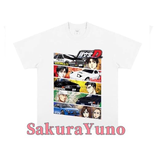 頭文字D Tシャツ 半袖 インナーシャツ T-Shirt イニシャルd Dae86 藤原拓海 コスプレ衣装 かっこいいシャツ BLACK WHITE 夏服 プリント 綿製 トップス ファッション カジュアル 男女兼用 (ホワイト番号1,S) [並行輸入品]