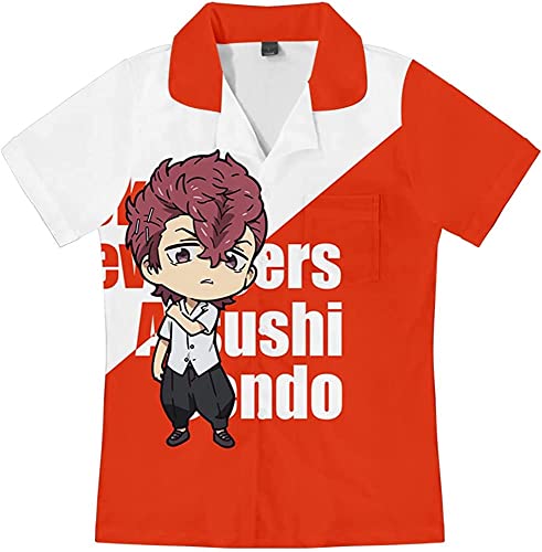OUHUAN 東京卍リベンジャーズ 半袖 Tシャツ ショートパンツ 上下セット 子供用 大人用 夏服 パジャマ トップス スウェットシャツ コスプレ衣装 日常服 コスチューム （千堂敦，S）
